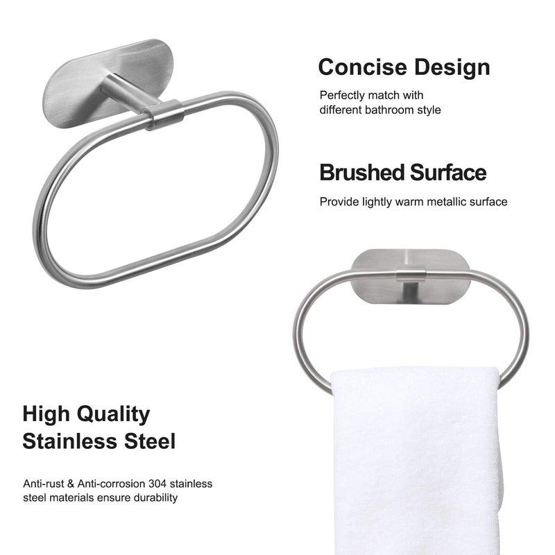 HouseAid Self Adhesive Towel Ring for Bathroom, Stainless Steel Adhesive Hand Towel Holder, No Drilling Modern Hand Towel Hanger, Brushed Nickel - Image 4